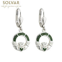 Claddagh Earrings - Sterling Silver Connemara Marble Claddagh Drop Earrings Product Image
