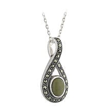 Celtic Pendant - Celtic Pendant - Connemara Marble Marcasite Celtic Twist Sterling Silver Irish Necklace Product Image