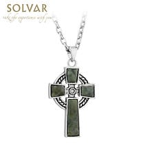 Irish Necklace - Pewter Style Connemara Marble Celtic Cross Product Image