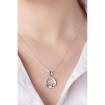 Alternate image for Irish Necklace - Sterling Silver Crystal Irish Claddagh Pendant