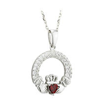 Alternate image for Irish Necklace - Claddagh Birthstone Crystal Pendant