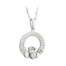 Irish Necklace - Claddagh Birthstone Crystal Pendant Product Image