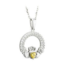 Alternate image for Irish Necklace - Claddagh Birthstone Crystal Pendant