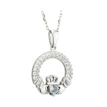 Alternate image for Irish Necklace - Claddagh Birthstone Crystal Pendant