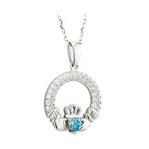 Irish Necklace - Claddagh Birthstone Crystal Pendant Product Image
