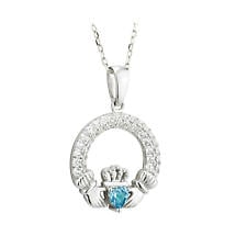 Alternate image for Irish Necklace - Claddagh Birthstone Crystal Pendant