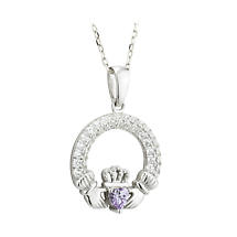 Alternate image for Irish Necklace - Claddagh Birthstone Crystal Pendant