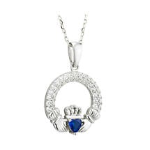 Irish Necklace - Claddagh Birthstone Crystal Pendant Product Image