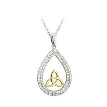 Alternate image for Celtic Necklace - Sterling Silver and Gold Plated CZ Trinity Oval Pendant