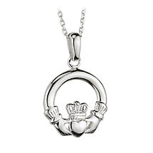 Irish Necklace - Sterling Silver Small Claddagh Pendant with Chain Product Image