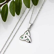 Alternate image for Irish Necklace - 14k White Gold Trinity Knot with Emeralds Pendant with Chain