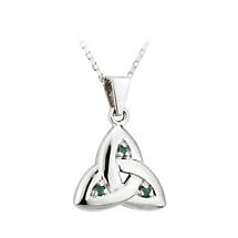 Irish Necklace - 14k White Gold Trinity Knot with Emeralds Pendant with Chain Product Image