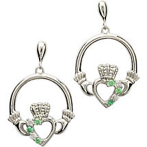 Alternate image for Claddagh Earrings - Sterling Silver Claddagh Stone Set Earrings