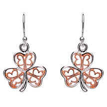 Alternate image for Shamrock Earrings - Sterling Silver Filigree Rose Gold Plated Shamrock Earrings