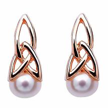 Celtic Earrings - Sterling Silver Celtic Pearl Rose Gold Plated Earrings Product Image