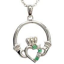 Claddagh Pendant - Sterling Silver Claddagh Stone Set Claddagh Pendant with Chain Product Image