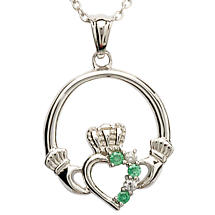 Alternate image for Claddagh Pendant - Sterling Silver Claddagh Stone Set Claddagh Pendant with Chain