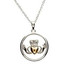 Claddagh Pendant - Sterling Silver Claddagh Gold Plate Heart Pendant with Chain Product Image