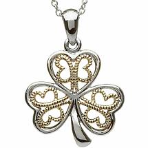 Alternate image for Shamrock Pendant - Sterling Silver Filigree Shamrock Pendant with Chain