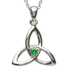 Alternate image for SALE | Trinity Knot Pendant - Sterling Silver Celtic Trinity Knot with Green Stone Pendant with Chain