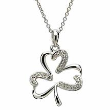 Alternate image for Shamrock Pendant - Sterling Silver Stone Set Open Shamrock Pendant