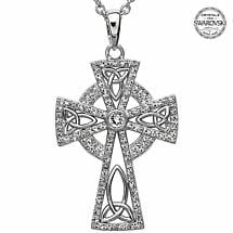 Alternate image for Celtic Cross Necklace - Celtic Trinity Cross Embellished with Emerald Swarovski Crystals