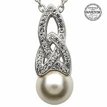 Alternate image for Celtic Necklace - Sterling Silver Celtic Pearl Pendant Adorned with Swarovski Crystals
