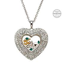 Alternate image for Irish Necklace - Sterling Silver Trinity Shamrock Heart Pendant Encrusted with Swarovski Crystals