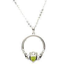 Alternate image for SALE - Irish Necklace - Sterling Silver Birthstone Claddagh Pendant