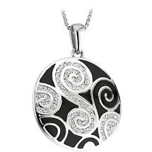 SALE - Celtic Pendant -  Rhodium Plated Enamel Celtic Swirl with Crystals Irish Necklace Product Image