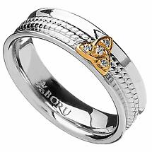 Alternate image for Irish Ring - 10k Trinity Knot CZ Narrow Curved Band with Rope Center Irish Wedding Ring