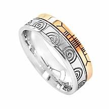Irish Rings - 10k Yellow Gold and Sterling Silver Comfort Fit Faith Newgrange Celtic Spiral Band Product Image