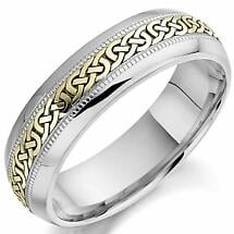 Irish Wedding Ring - Ladies White and Yellow Gold Celtic Knot Wedding Band Product Image