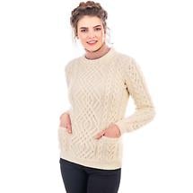 Alternate image for SALE | Irish Sweater | Aran Cable Knit Merino Wool Crew Ladies Sweater