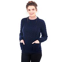 Alternate image for Irish Sweater | Aran Cable Knit Merino Wool Crew Ladies Sweater