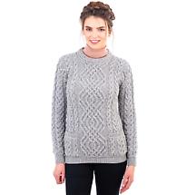 Alternate image for Irish Sweater | Aran Cable Knit Merino Wool Crew Ladies Sweater