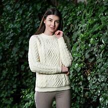 SALE | Irish Sweater | Aran Cable Knit Merino Wool Crew Ladies Sweater Product Image