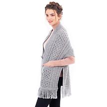 Alternate image for SALE | Irish Shawl | Ladies Merino Wool Aran Knit Shawl with Pockets