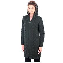 Irish Coat | Merino Wool Aran Cable Knit Hooded Ladies Jacket Product Image