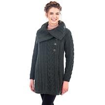 Alternate image for Irish Coat | Merino Wool Classic Aran Cable Knit Ladies Coat