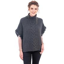 Irish Shawl | Merino Wool Aran Knit Cowl Neck Ladies Poncho Product Image