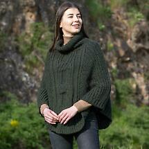 Alternate image for Irish Shawl | Merino Wool Cable Knit Cowlneck Ladies Poncho