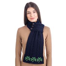Alternate image for Irish Scarf | Merino Wool Aran Knit Shamrock Pattern Ladies Loop Scarf with Buttons