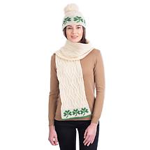 Alternate image for Irish Scarf | Celtic Tree of Life Merino Shamrock Aran Knit Ladies Scarf 