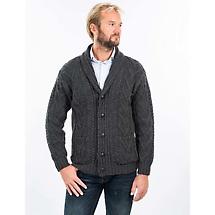 Alternate image for Irish Cardigan | Merino Wool Aran Cable Knit Shawl-Collar Mens Cardigan