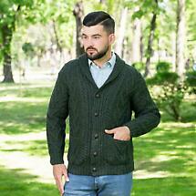 Alternate image for Irish Cardigan | Merino Wool Aran Cable Knit Shawl-Collar Mens Cardigan