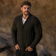 Alternate image for Irish Cardigan | Merino Wool Aran Cable Knit Shawl-Collar Mens Cardigan