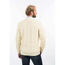 Alternate image for SALE | Irish Cardigan | Merino Wool V Neck Cable Knit Mens Cardigan | NATURAL