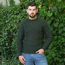 Alternate image for Irish Sweater | Merino Wool Traditional Aran Knit Crew Neck Mens Sweater