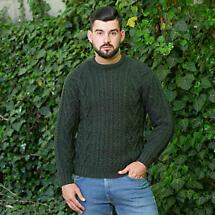 Alternate image for Irish Sweater | Merino Wool Traditional Aran Knit Crew Neck Mens Sweater